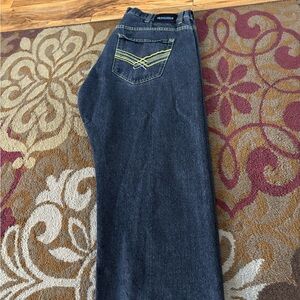 Rocawear Navy Jeans with Bright Yellow Accents